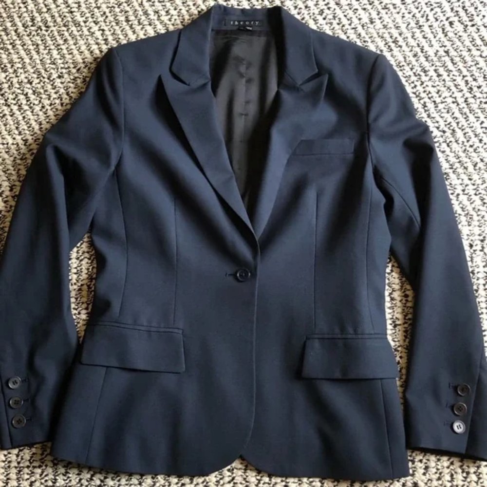 Theory Womens Blazer Midnight (Deep Navy) beautiful cut VGC lined. Size 8